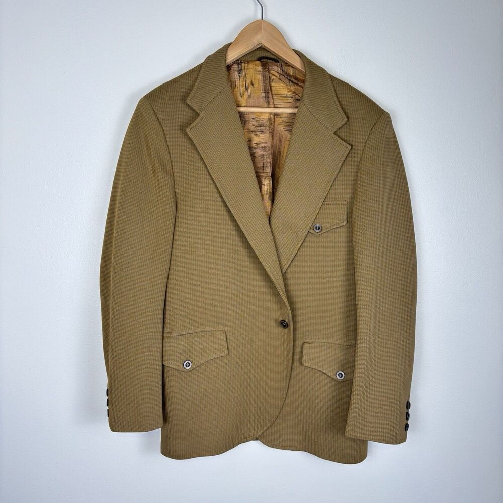 VTG 70s 1970s Sports Coat Jacket Blazer Double Knit 42R Hipster Funky Disco READ